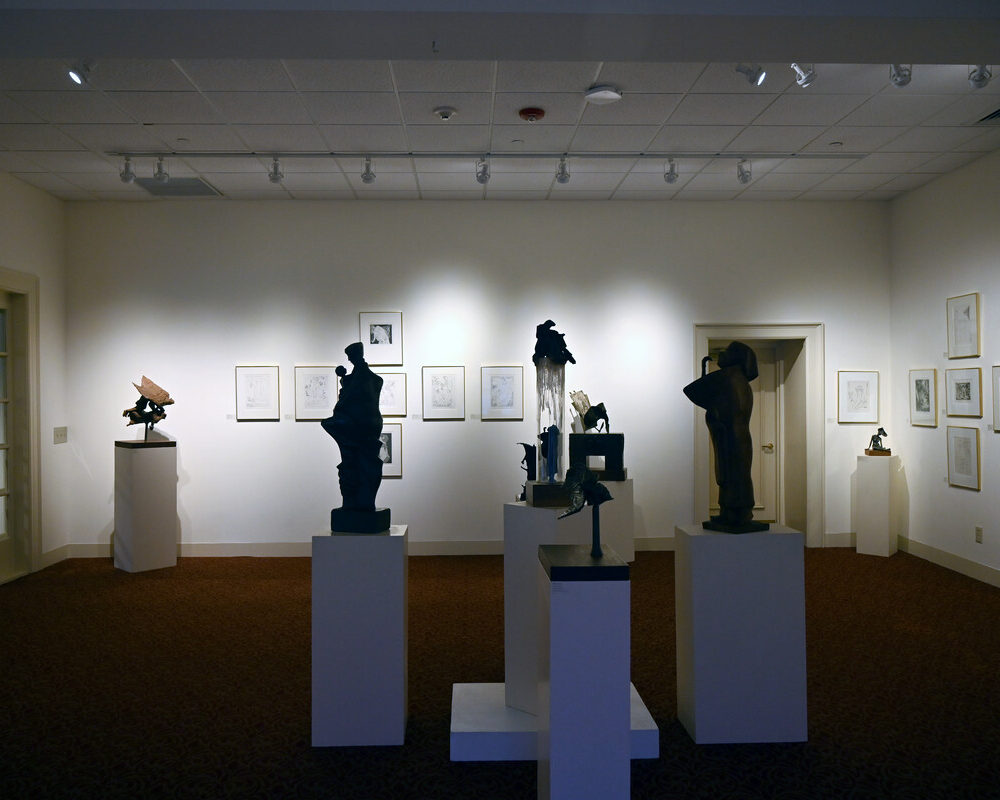 exhibit of sculpture on pedestals