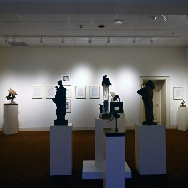 exhibit of sculpture on pedestals