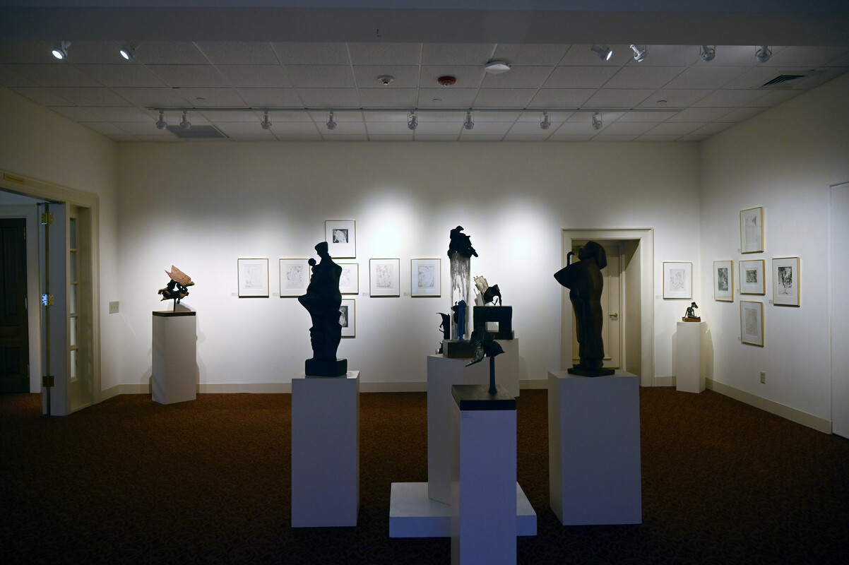 exhibit of sculpture on pedestals