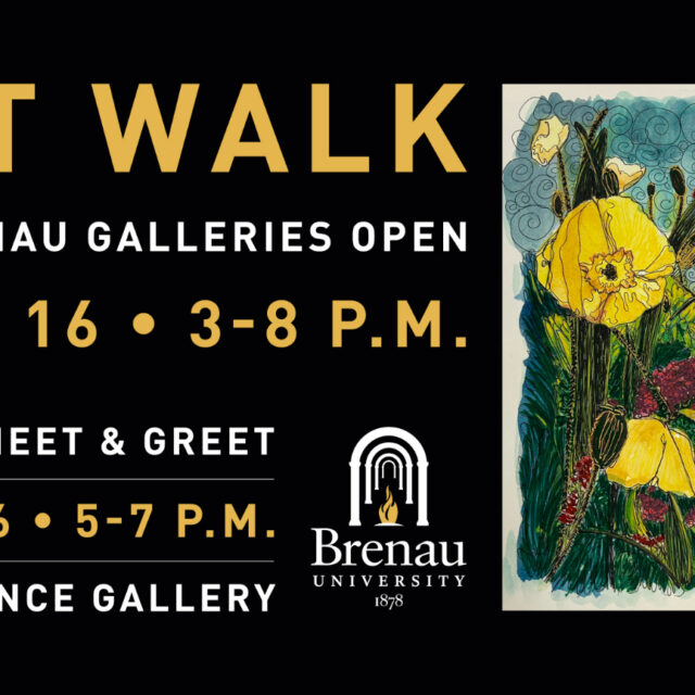Art Walk. All Brenau Galleries open. April 16 3-8 p.m. Artist meet and greet April 16 5-7 p.m. Renaissance Gallery.